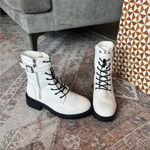 Catherine Malandrino Shoes - Catherine Malandrino White Crocodile Combat Boots